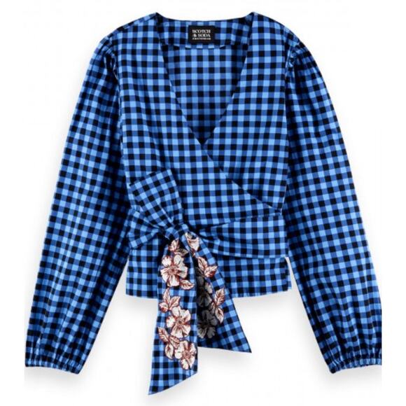 Scotch & Soda Tops - Scotch & Soda WRAP TOP IN ORGANIC COTTON WITH EMBROIDERY, BLUE